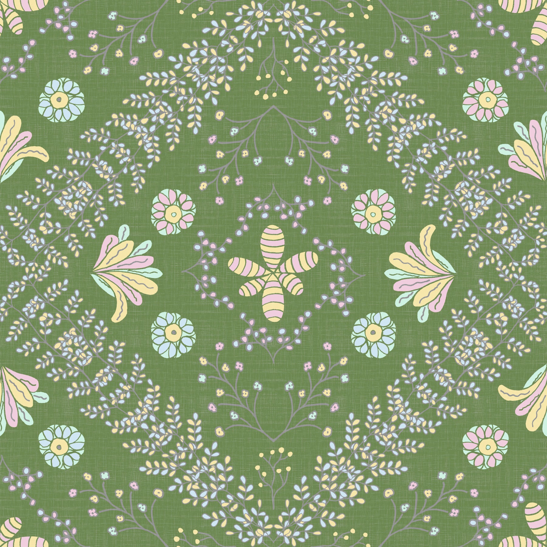 Papier peint vert olive de la tapisserie en floraison⁠