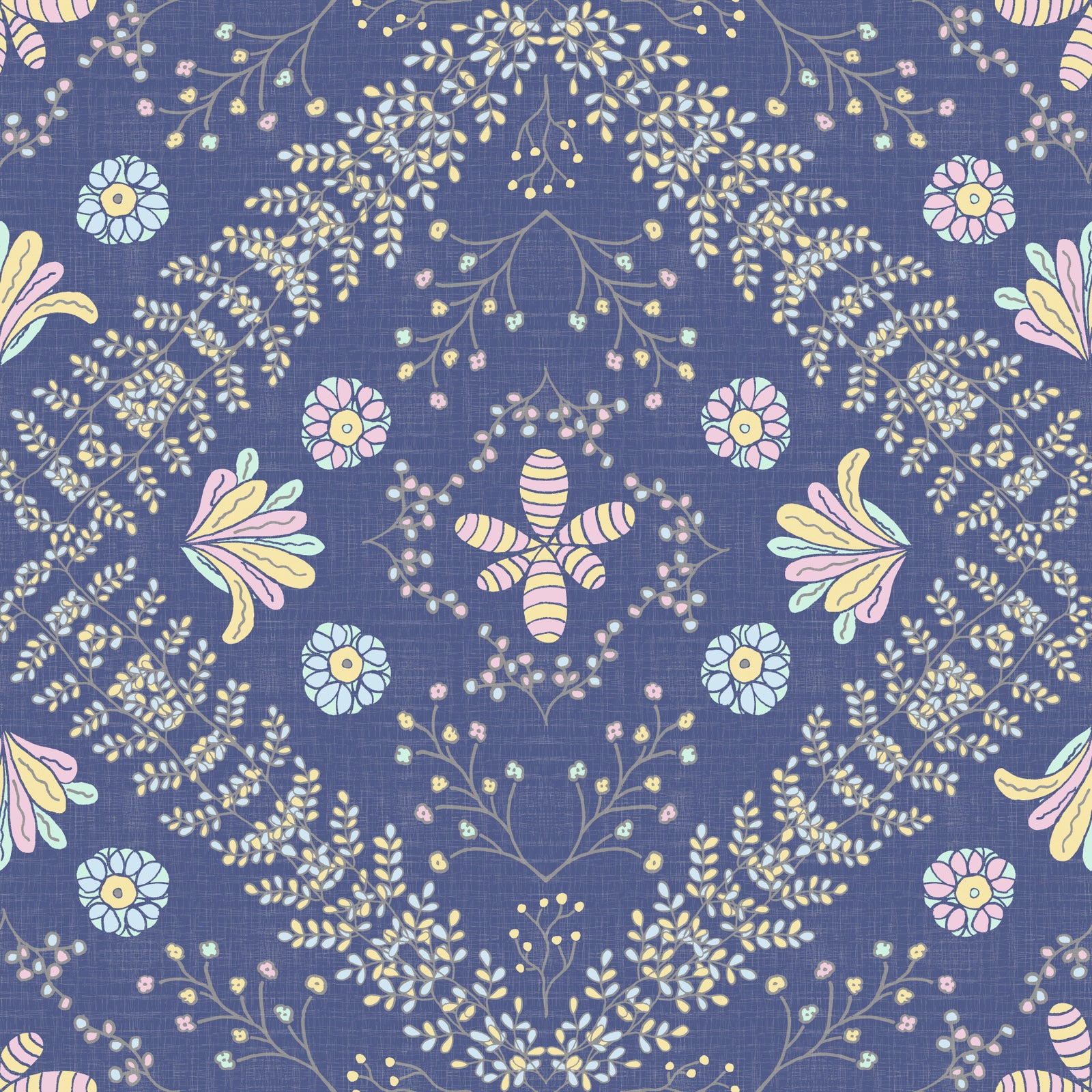 Bloom Tapestry Deep Blue Wallpaper‚Å†