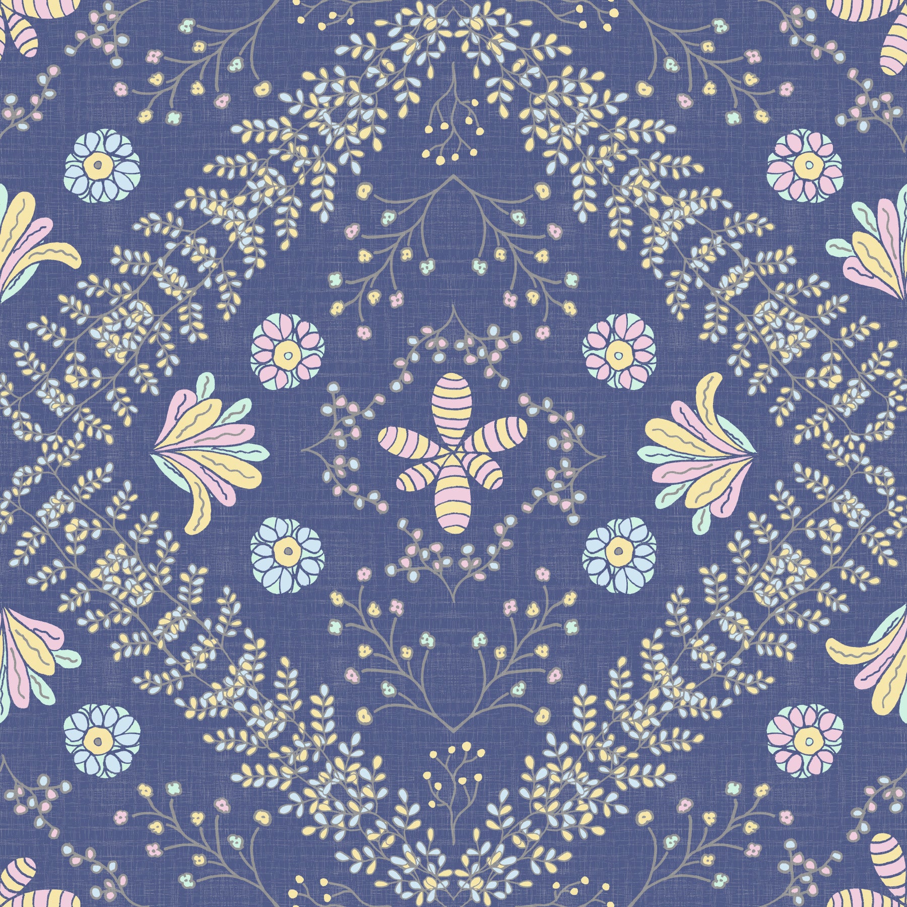 Bloom Tapestry Deep Blue Wallpaper‚Å† in your room — zoomed