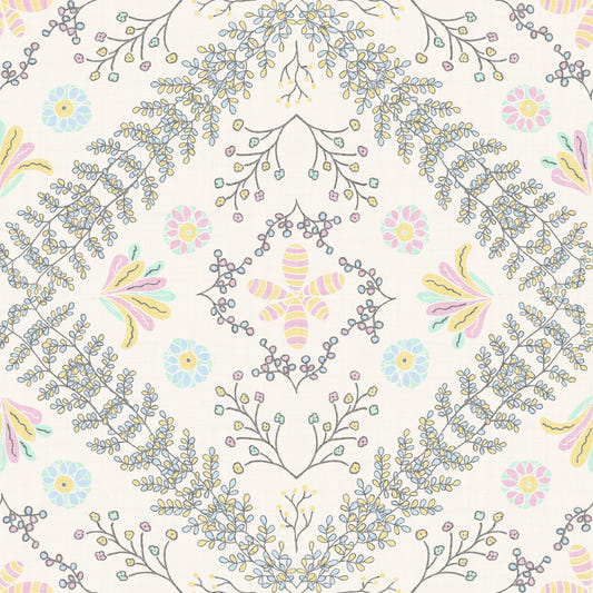 Papier peint blanc de la tapisserie fleuris⁠