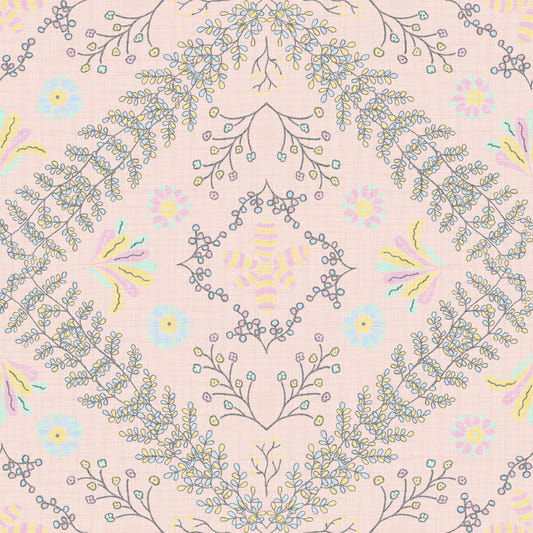 Papier peint rose de tapisserie fleuris⁠