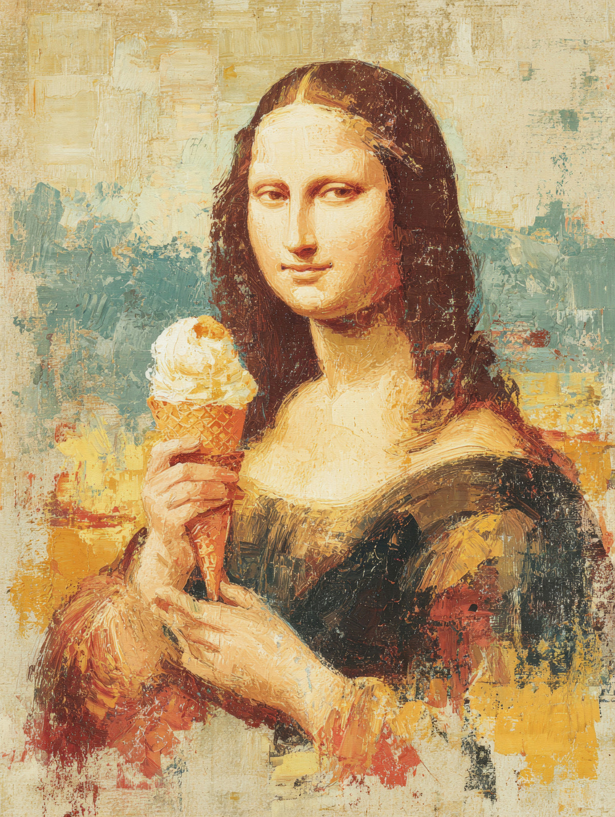 アイスクリームコーンウォールの壁画を楽しんでいるモナリサ in your room — zoomed