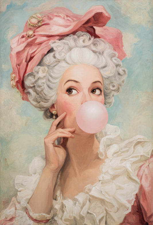 Rococo Lady blæser lyserød boble gummi vægmaleri