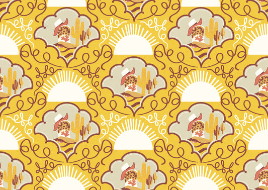 Wild West Whimsy -Lappy Yellow Cowboy Boots & Cactus Wallpaper for Kids 'Rooms & Western -Inspired Decor