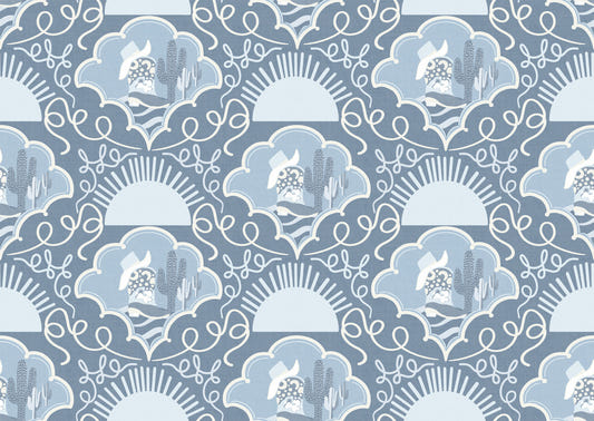 Southwestern Serenity - Cactus bleu gris et Cowboy Folk Art Wallpaper pour Boho, Rustic and Contemporary Interiors Wallpaper⁠