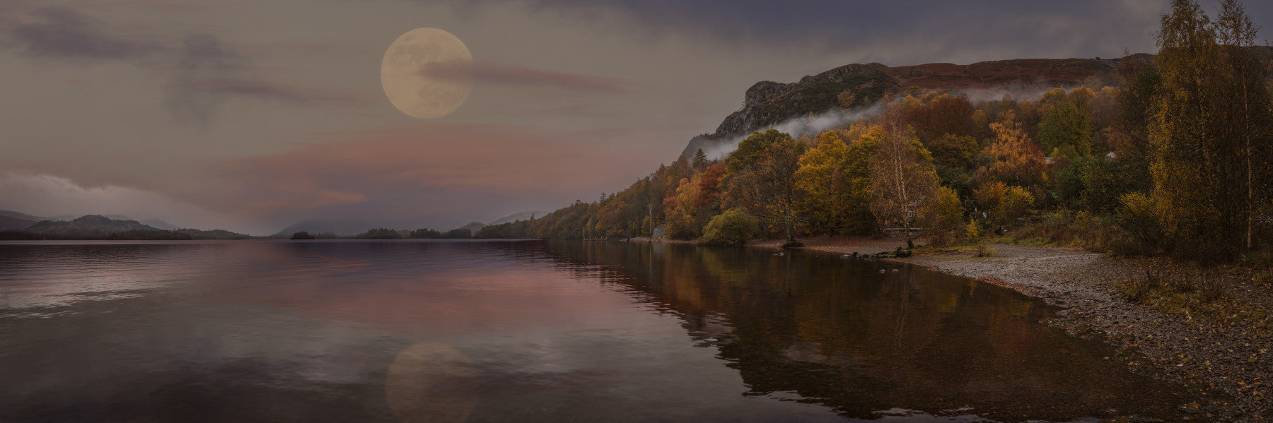 Autumnal Lake's Moon Wall Mural in your room — zoomed