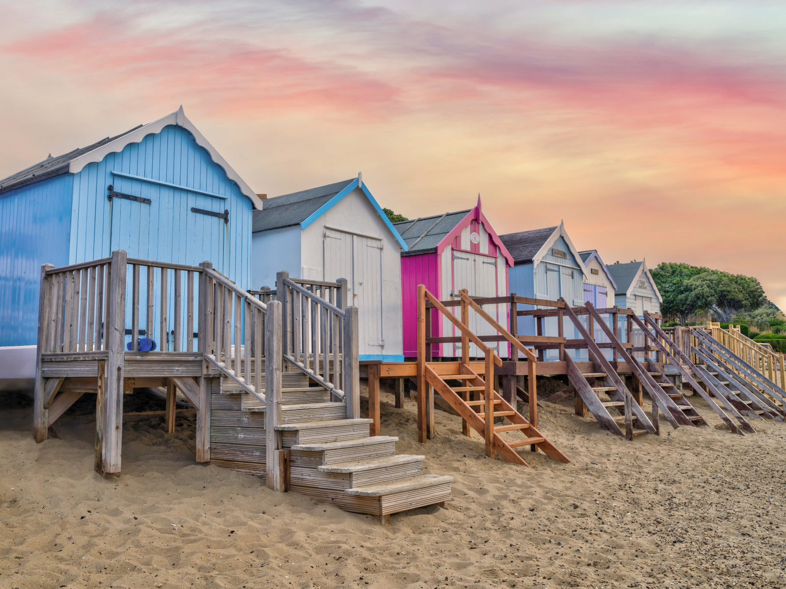 Pastel Beach Huts Wall Mural