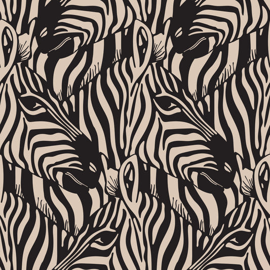 Zebra Herd Wild Animal Stripes Black Warge Beige Wallpaper⁠