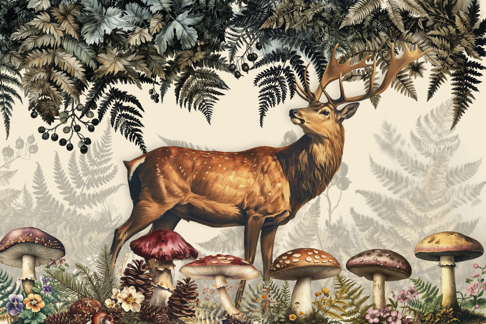 Vintage Woodland Forest Stag Mural