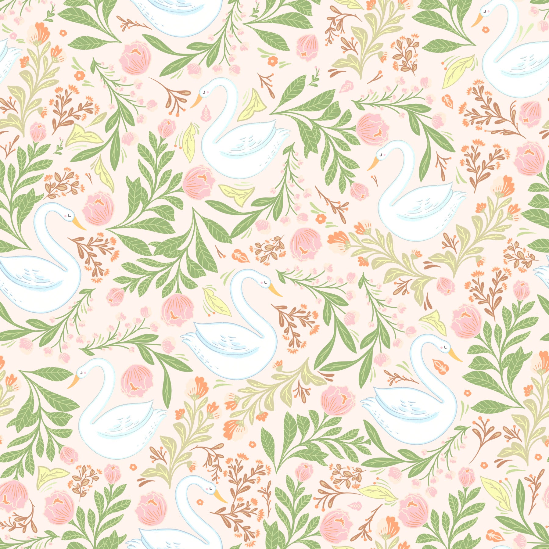 Serene Swans & Blumen Wallpaper⁠ in your room — zoomed