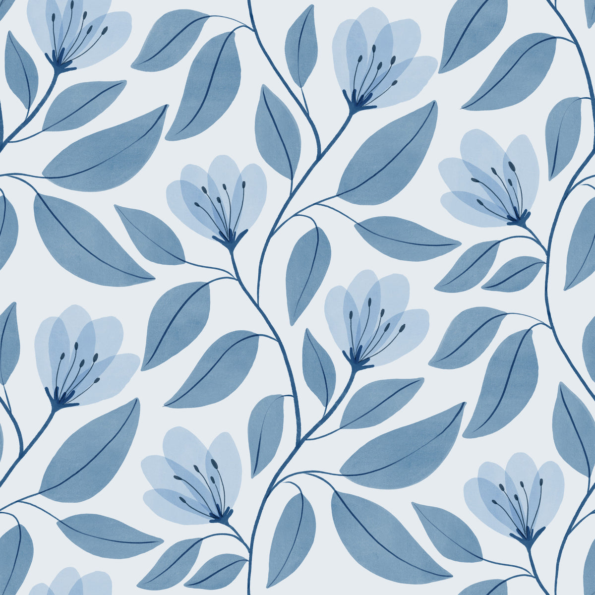 Serene Blue Botanics Wallpaper⁠ in your room — zoomed