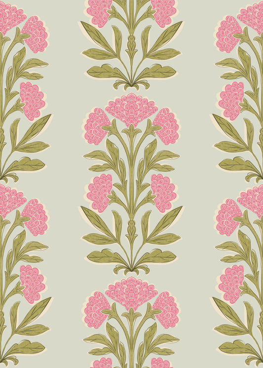 Papier peint à rayures florales moghol rétro⁠