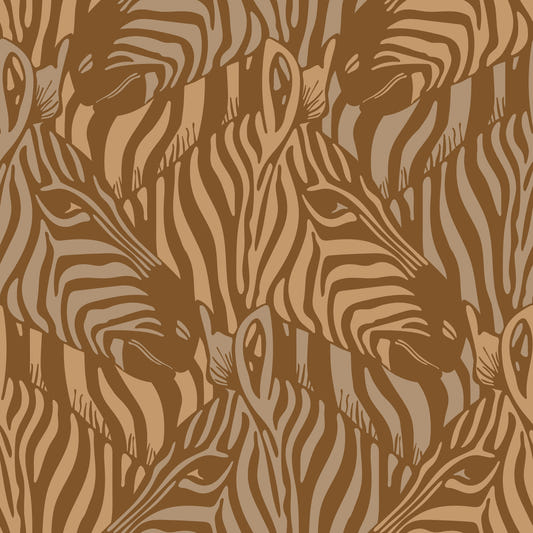 Zebra Herd Wild Animal Stripes Warm Neutral Beige Sand Brown Wallpaper⁠