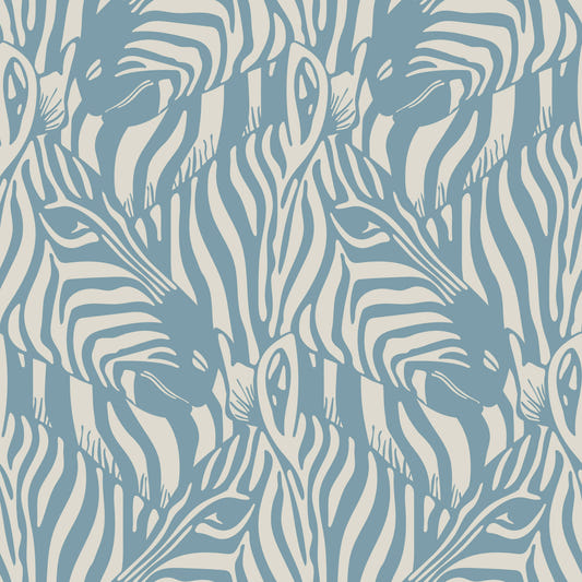 Zebra Herde wilde Tierstreifen Pastell Weich blau hellgrau Tapete⁠