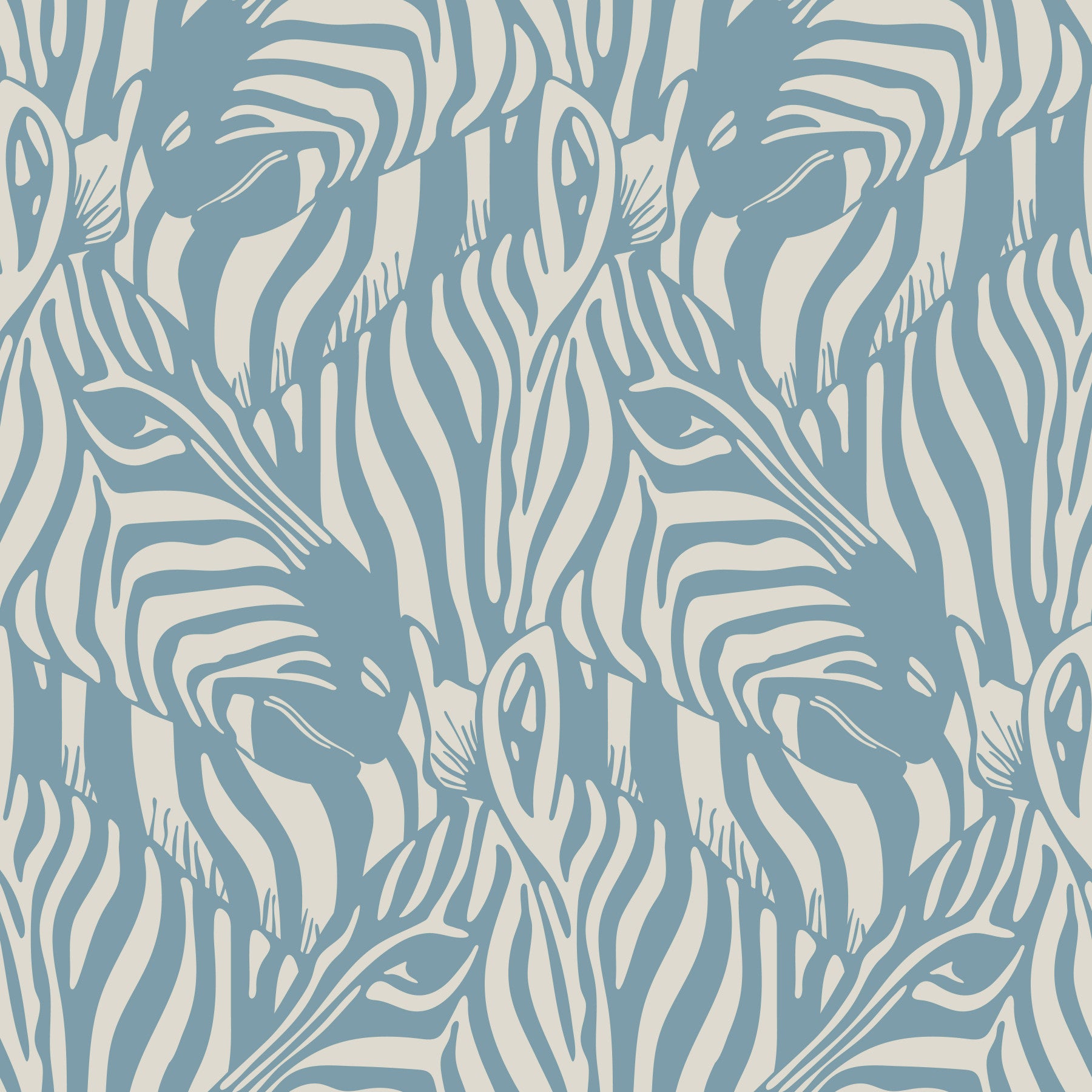 Zebra Herde wilde Tierstreifen Pastell Weich blau hellgrau Tapete⁠