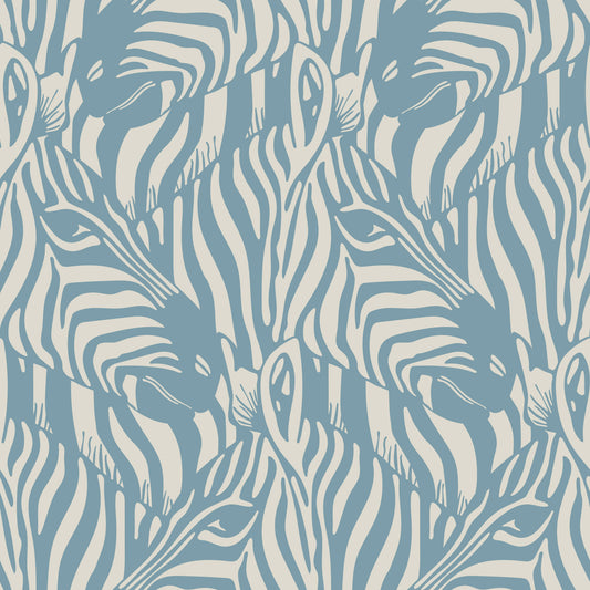 Zebra Herd Animal sauvage Stripes pastel Blue Soft Blue Grey Wallpaper⁠