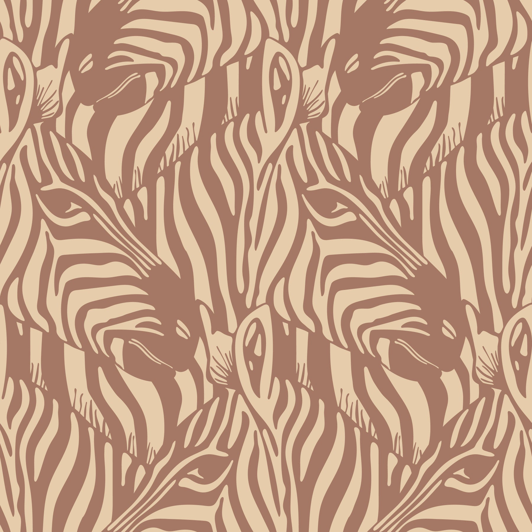 Zebra Herd Wild Animal Stripes Mocha Mousse Brown Cream tapet⁠