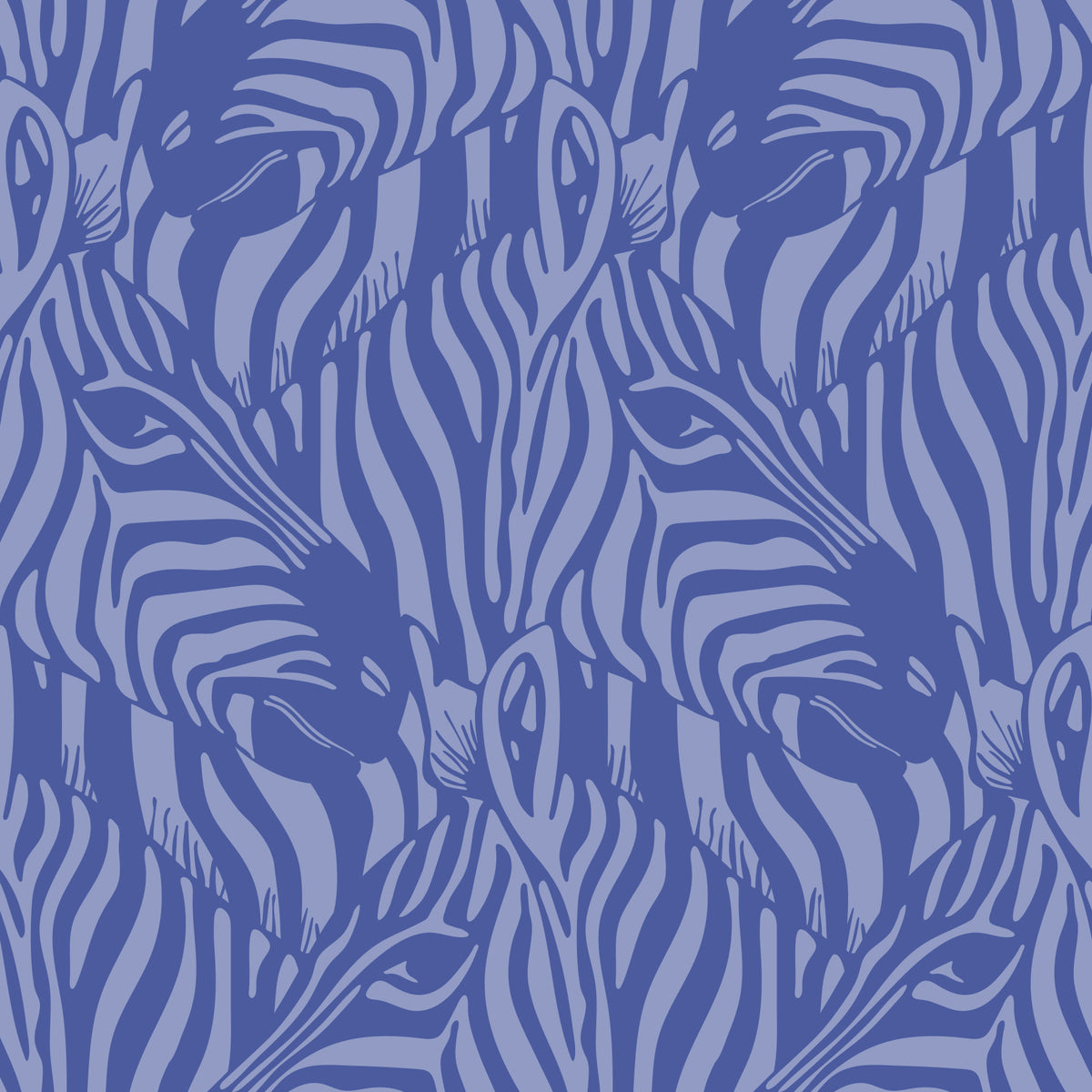 Zebra kudde wilde dierenstrepen monochromatische periwinkle paarse lavendel behang⁠