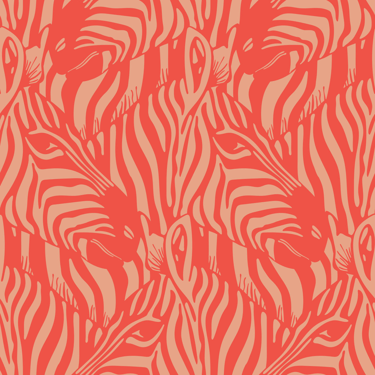 Zebra Herd Wild Animal Stripes Red Orange Buff Wallpaper⁠