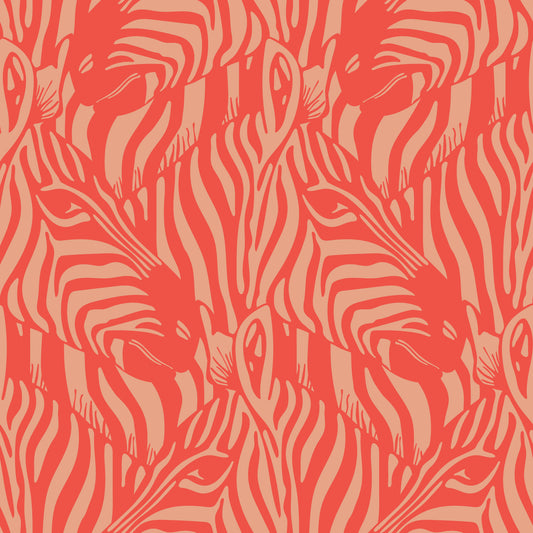 Zebra Herde wilde Tierstreifen Rot Orange Buff Wallpaper⁠