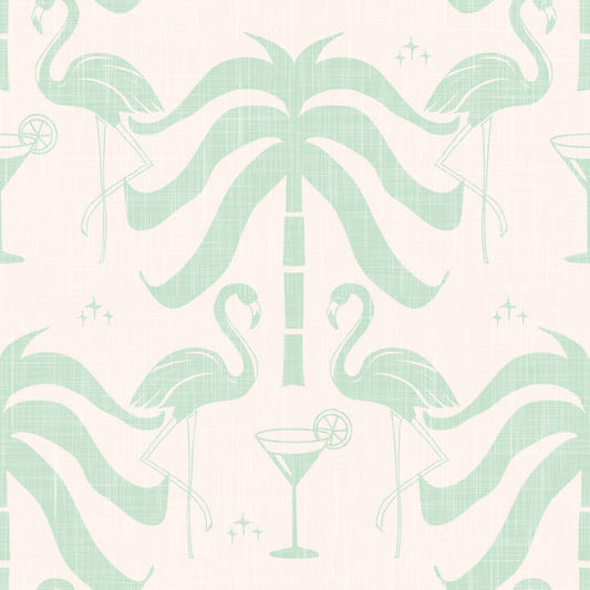 Tropische Palm Springs Flamingo Beige Aqua Green Tapete⁠