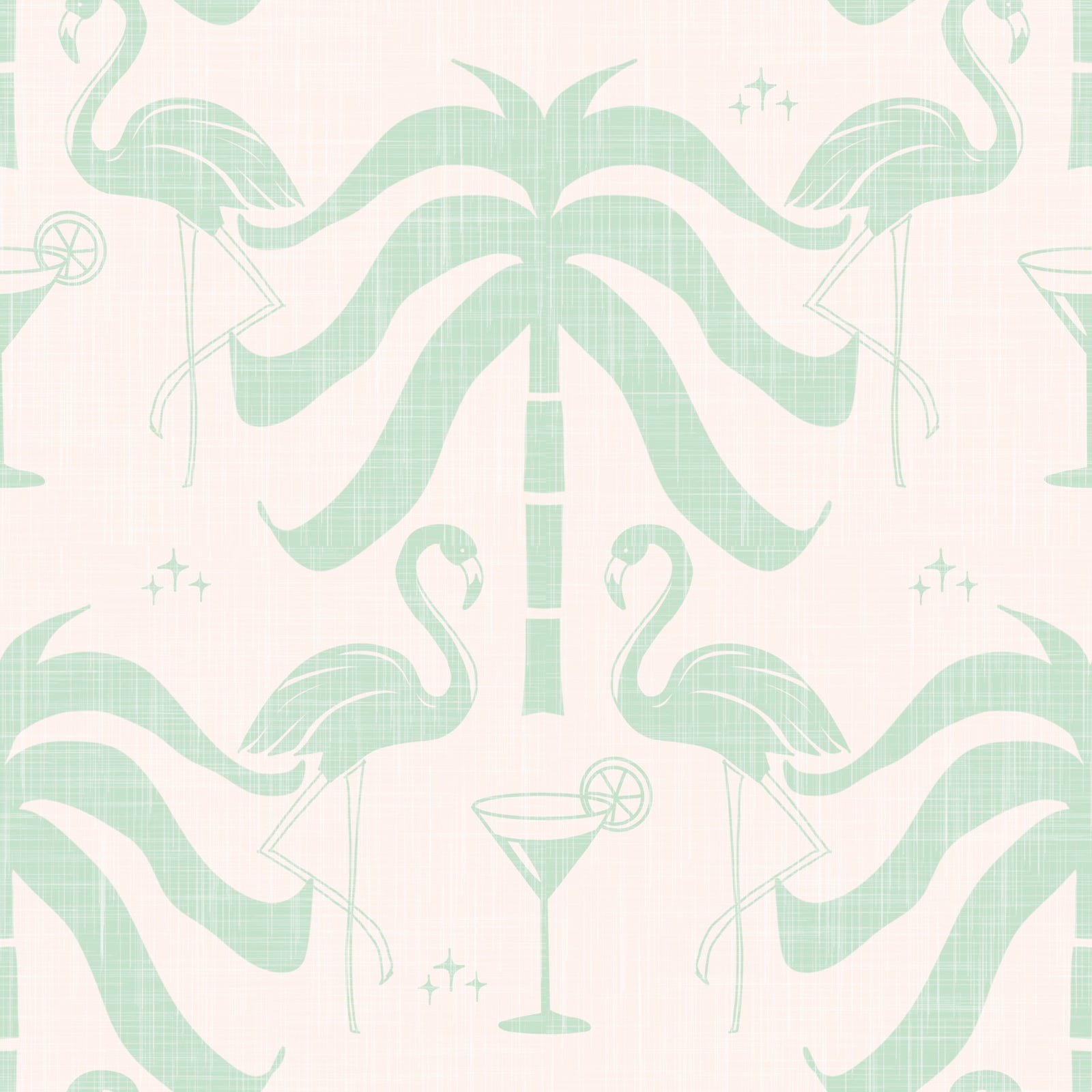 Tropische Palm Springs Flamingo Beige Aqua Green Tapete⁠