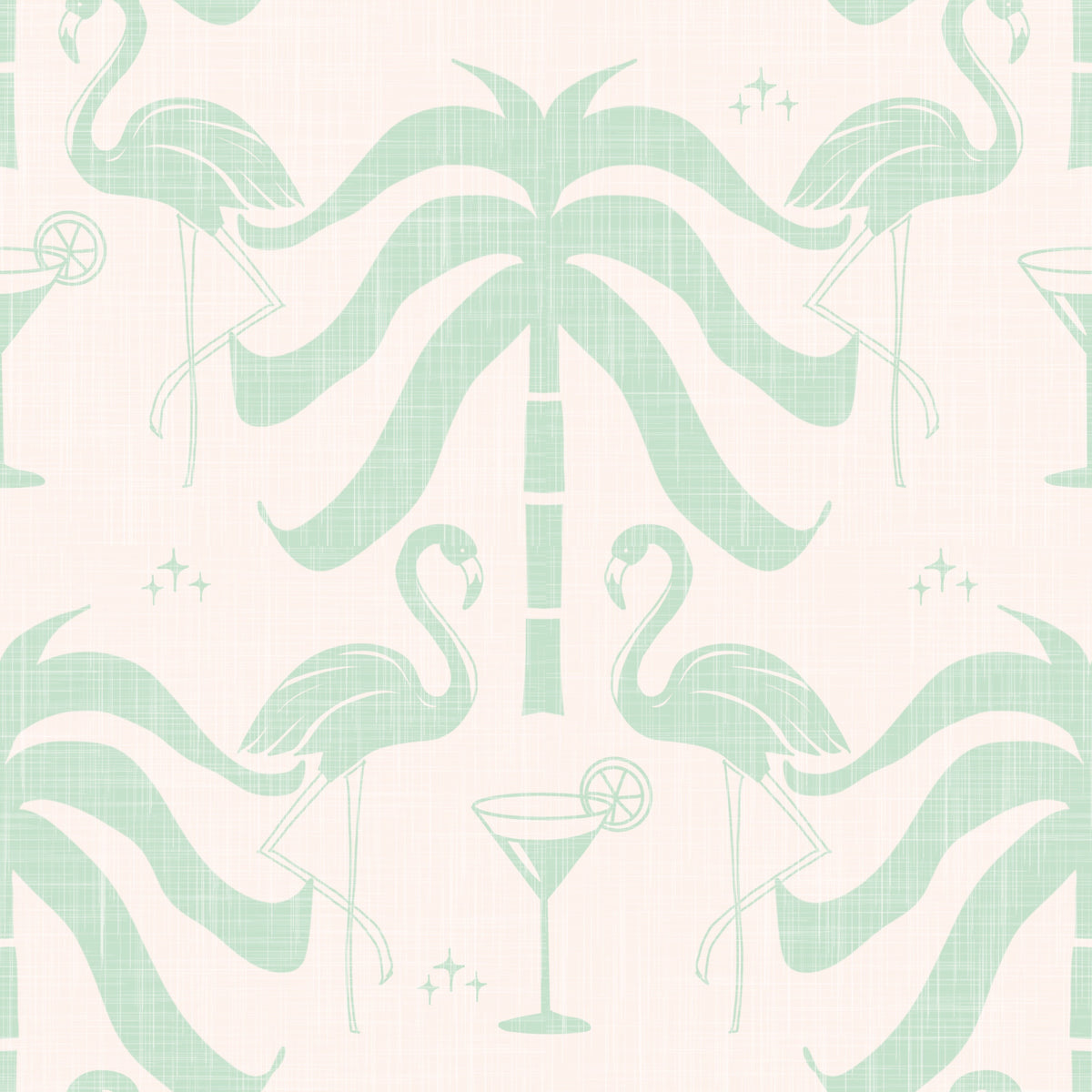 Tropische Palm Springs Flamingo Beige Aqua Green Tapete⁠ in your room — zoomed