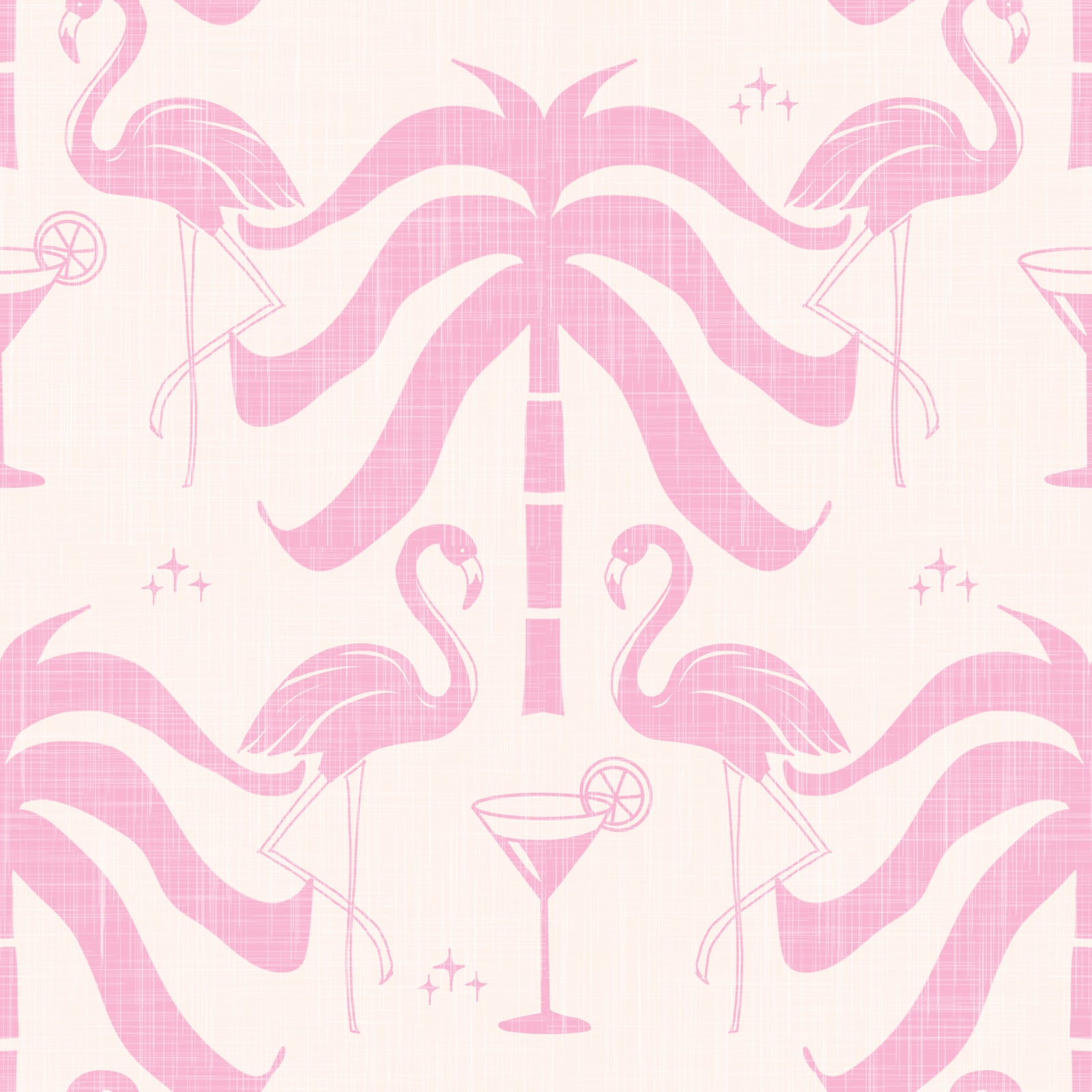 Tropical Palm Springs Flamingo Beige Pink Wallpaper⁠