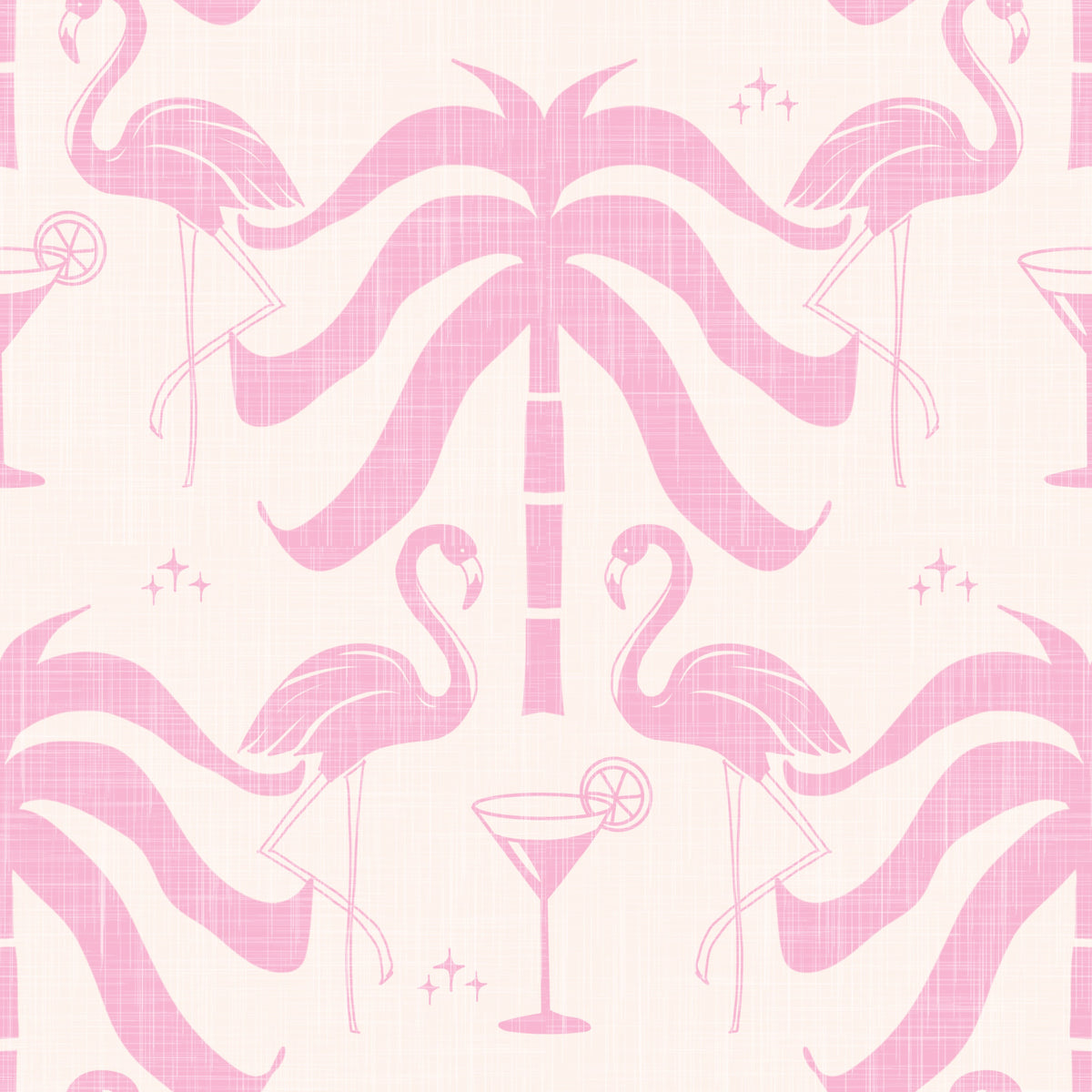 Tropical Palm Springs Flamingo Beige Pink Wallpaper⁠ in your room — zoomed