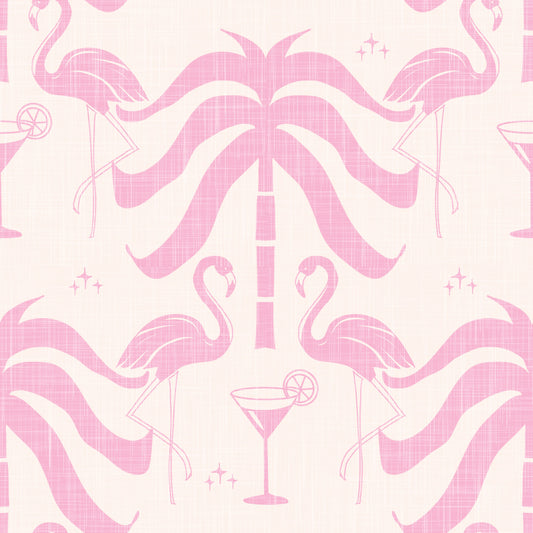 Tropiska palmfjädrar flamingo beige rosa tapet⁠