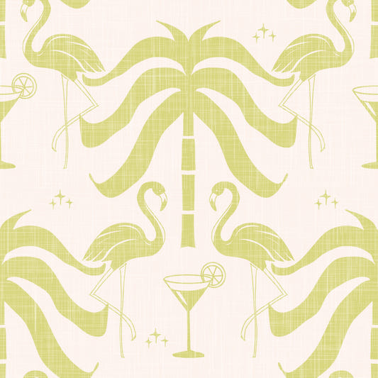 Tropische Palm Springs Flamingo Beige Avocado Wallpaper⁠