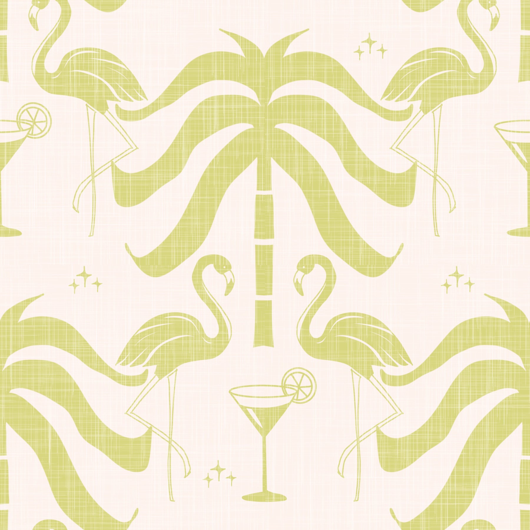 Tropical Palm Springs Flamingo Beige Avocado  Wallpaper⁠