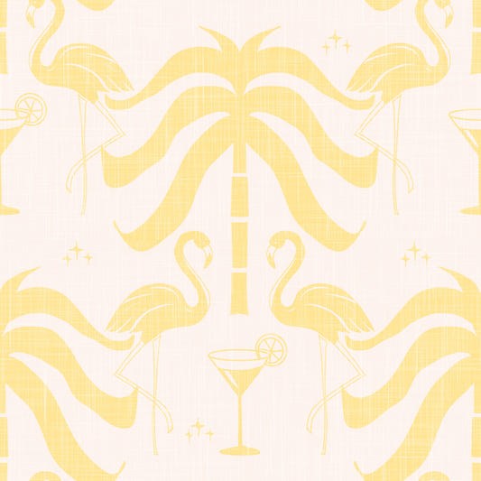 Tropische Palm Springs Flamingo Beige Butter gelbe Tapete⁠