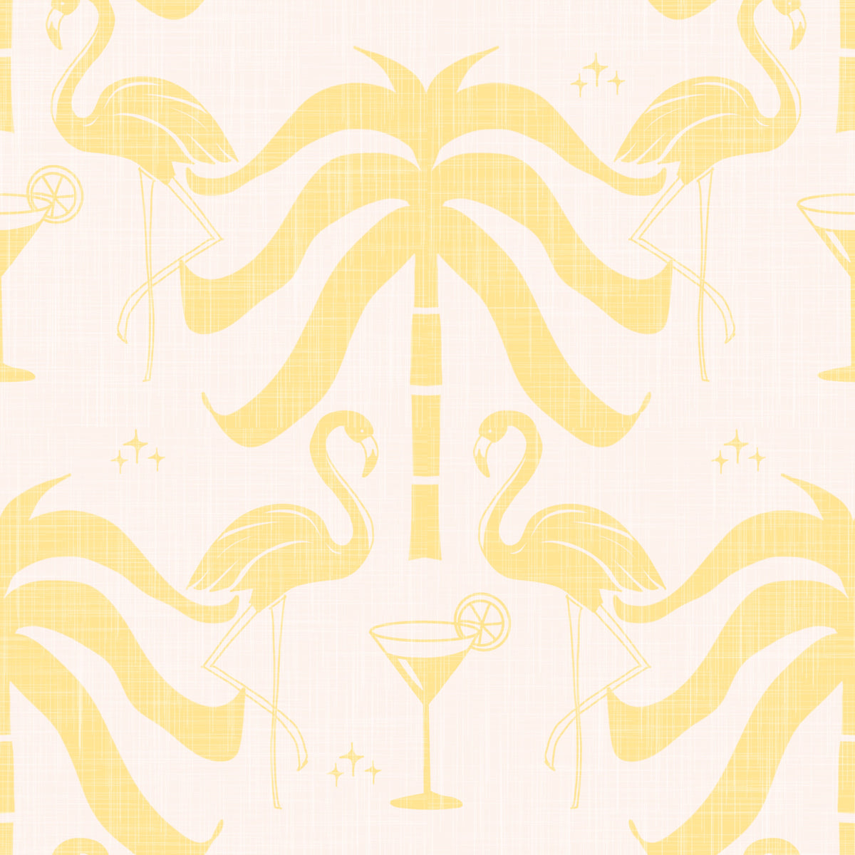Tropische Palm Springs Flamingo Beige Butter gelbe Tapete⁠ in your room — zoomed