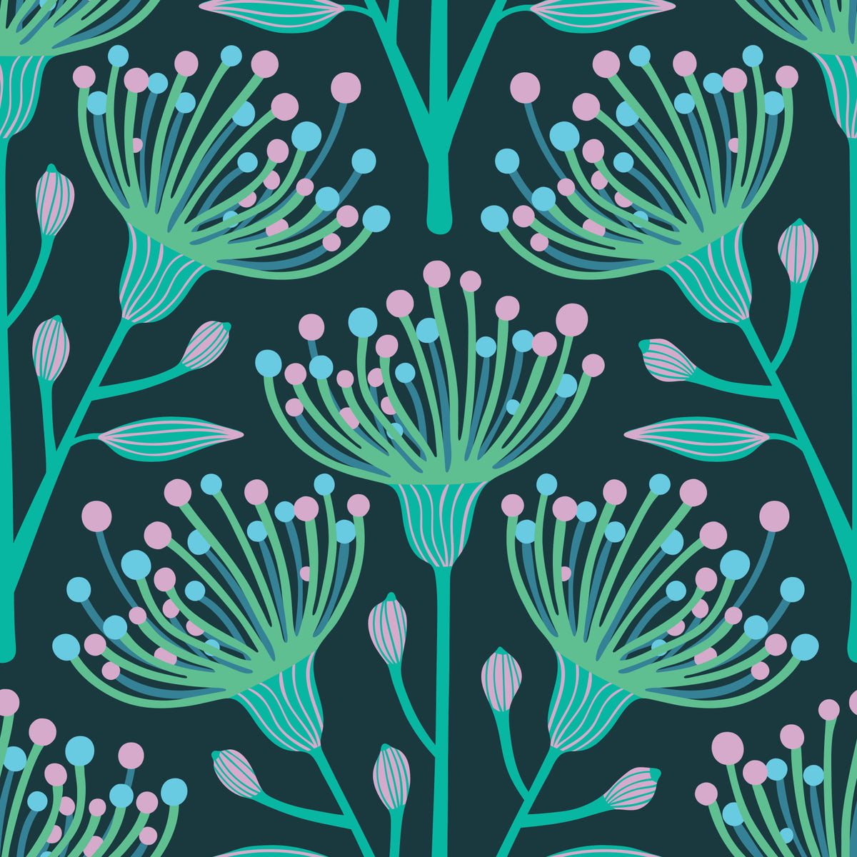 Eukalyptus florale botanische Aqua türkisrosa auf dunkler blaugrüne wallpaper⁠