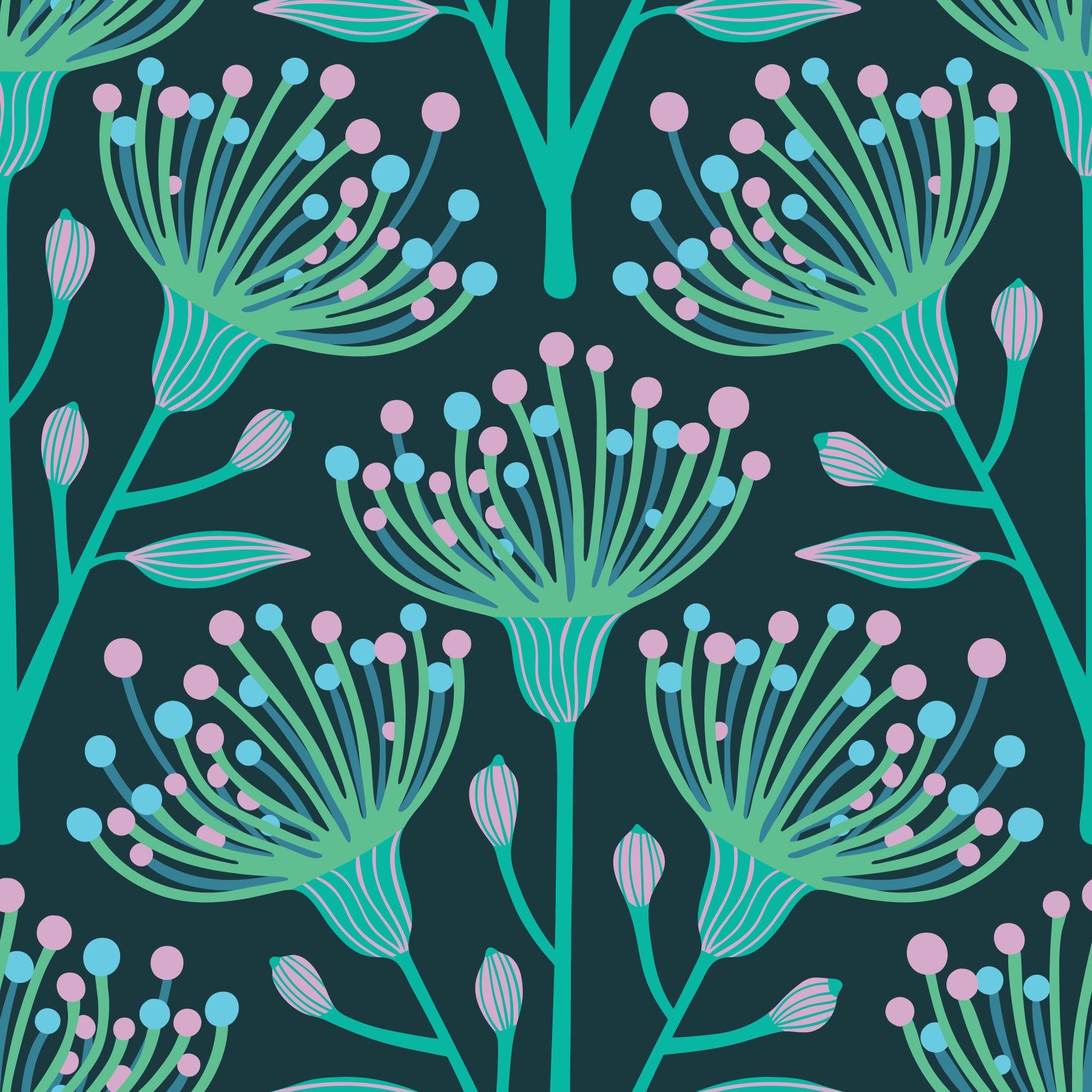 Eukalyptus florale botanische Aqua türkisrosa auf dunkler blaugrüne wallpaper⁠ in your room — zoomed