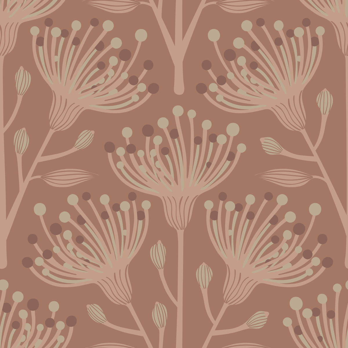 Eucalyptus floral botanique terreux beige brun sur le papier peint moka mousse⁠ in your room — zoomed