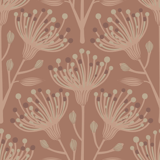 Eukalyptus florale botanische erdige Beige Brown auf Mokka Mousse Wallpaper⁠