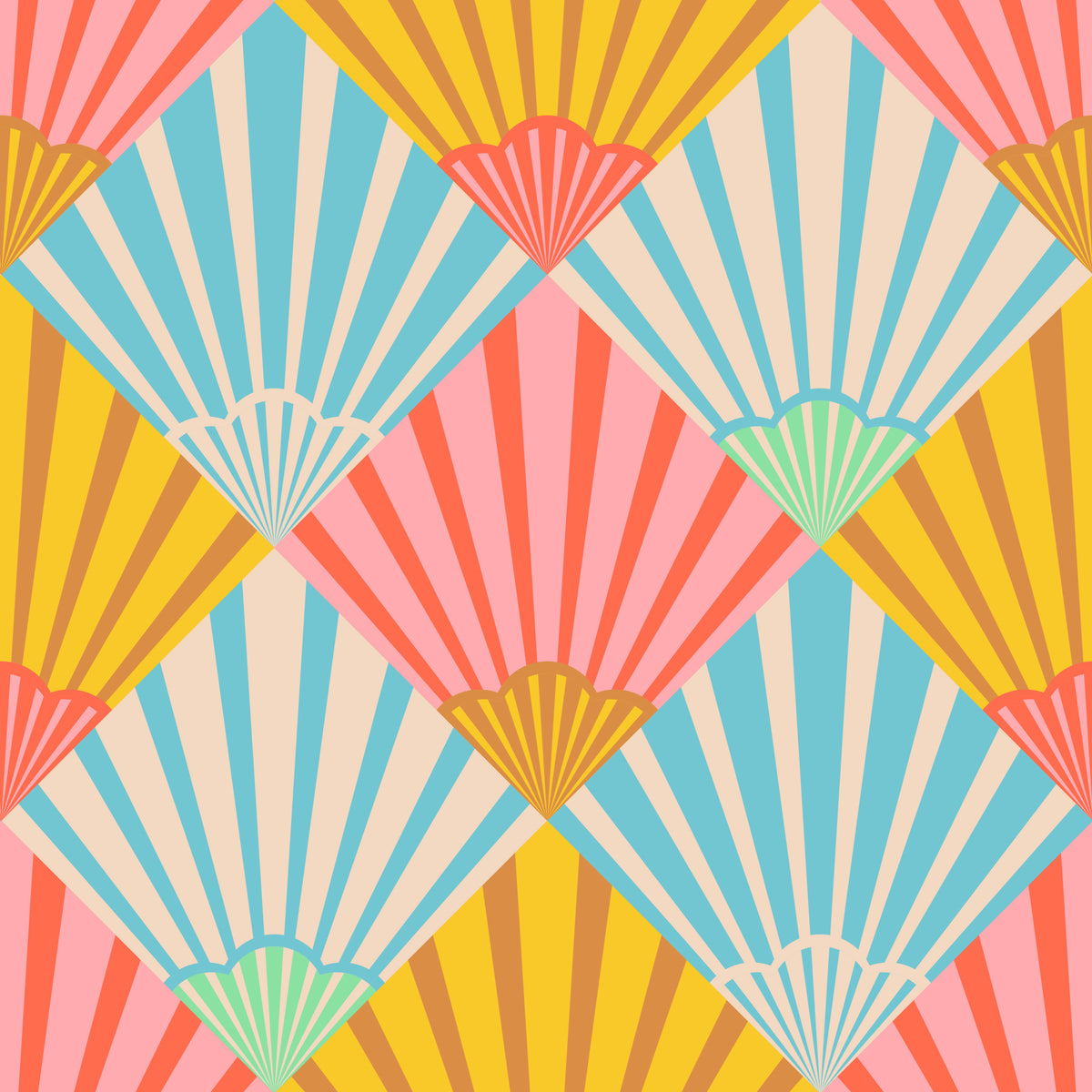 Sunrise Art Deco Vintage Abstract Geometric Mijlocul secolului Pastel Pink Blue Galben Cream Tapet⁠