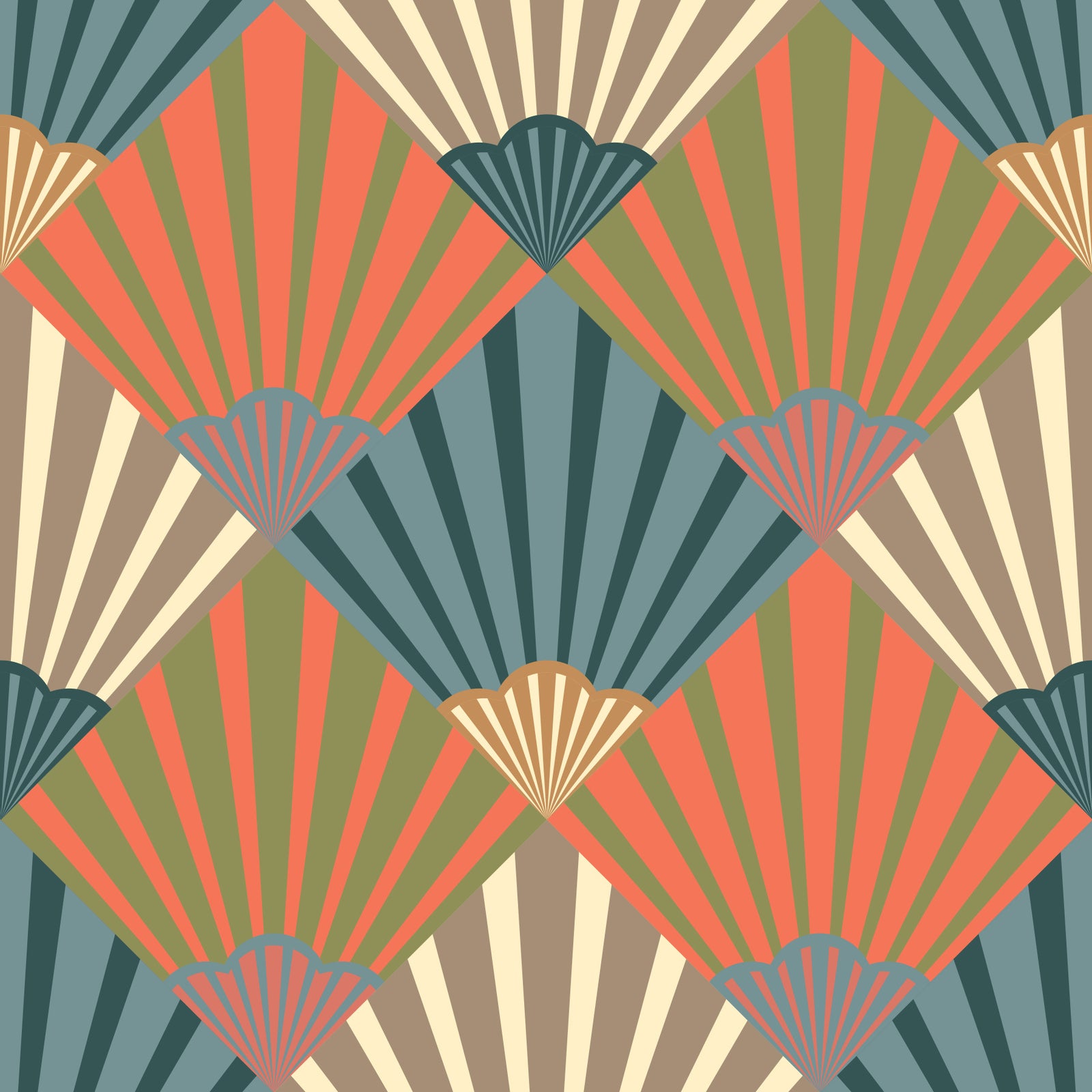 Sunrise Art déco vintage abstrait géométrique élégant bleu bleu orange vert beige crème beige⁠