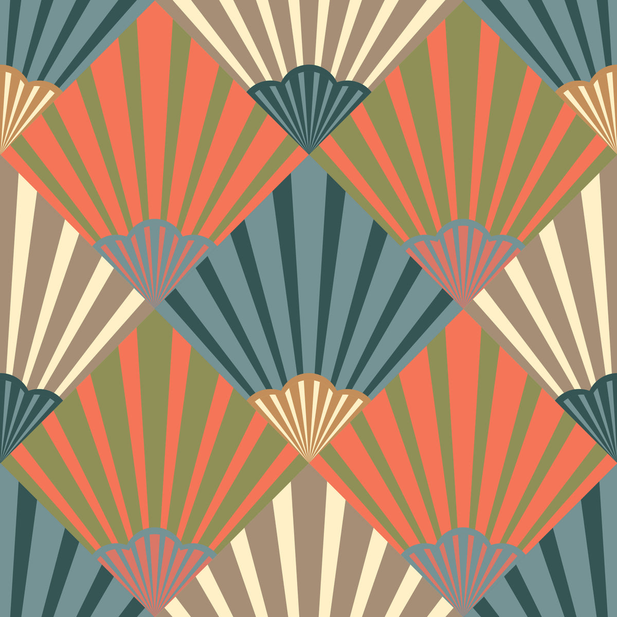 Sunrise Art déco vintage abstrait géométrique élégant bleu bleu orange vert beige crème beige⁠ in your room — zoomed