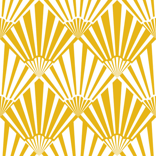 Solopgang Art Deco Vintage Abstract Geometrisk gul guld hvid tapet⁠