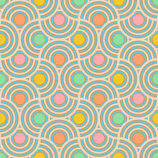 Scallop Art Deco Vintage Abstract Geometric Mid Century Pastel Pink Orange Gul Blue Green Wallpaper⁠