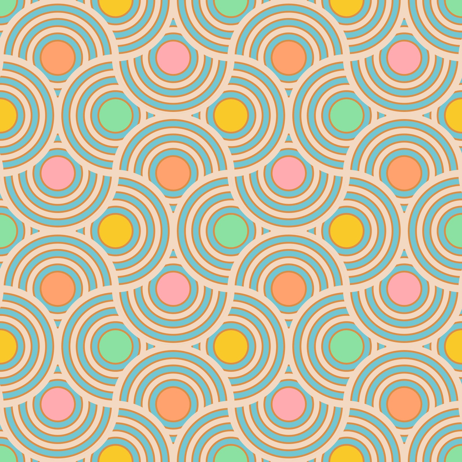 Scallop art déco vintage abstrait géométrique Mid siècle pastel rose orange jaune bleu vert vert