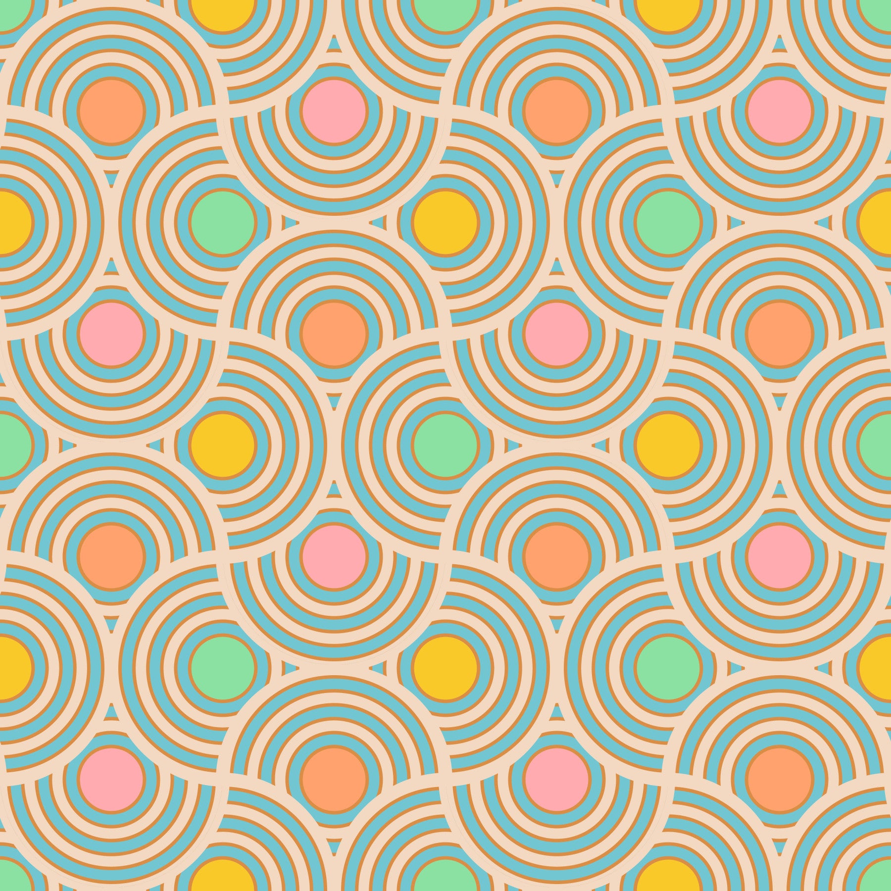 Scallop Art Deco Vintage Abstrakti Geometrinen vuosisadan puolivälissä pastelli vaaleanpunainen oranssi keltainen sininen vihreä taustakuva⁠