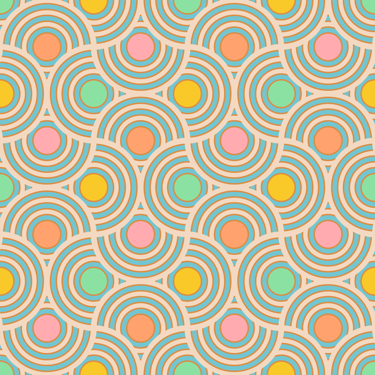 Scallop art déco vintage abstrait géométrique Mid siècle pastel rose orange jaune bleu vert vert in your room — zoomed
