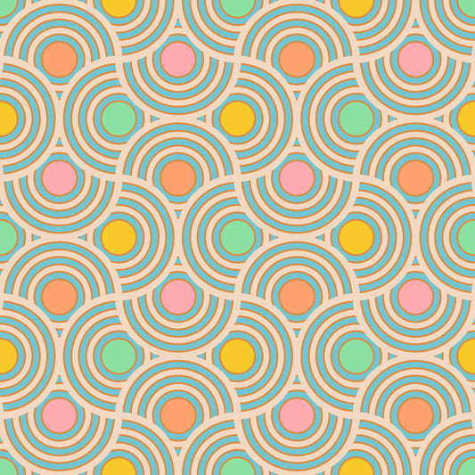Jakobsmuschel -Art -Deco Vintage abstrakte geometrische Mitte des Jahrhunderts Pastellrosa Orange gelbblaues Grün Tapete⁠