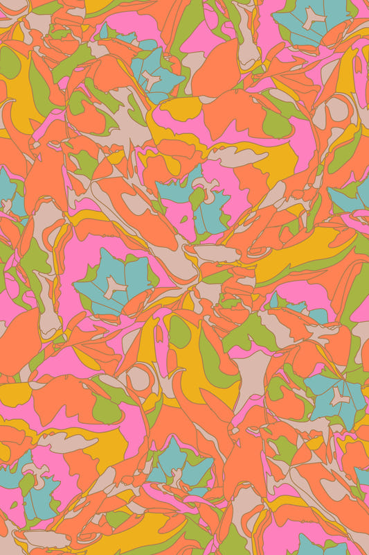 Tulip Dreams Abstract Retro Blomster 1970'erne Vintage Orange Pink Blue Yellow Wallpaper⁠