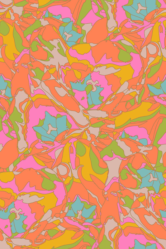 Tulip Dreams abstrakte Retro Blumen 1970er Jahre orange rosa blau gelb wallpaper⁠