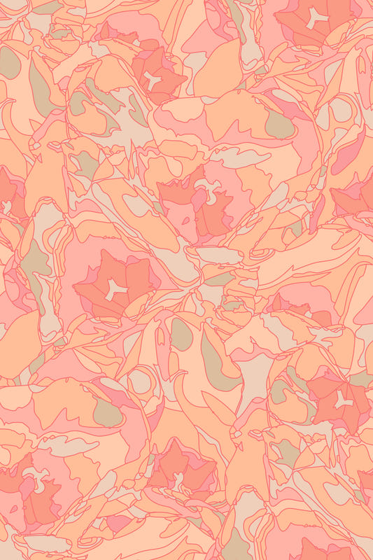 Tulip Dreams abstrakte Retro Blumen 1970er Jahre Vintage Pfirsich Fuzz Pastell Orange Tapete⁠